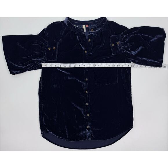 Pilcro Navy Blue Velvet Button Up Shirt Size Small NWT - Picture 9 of 12